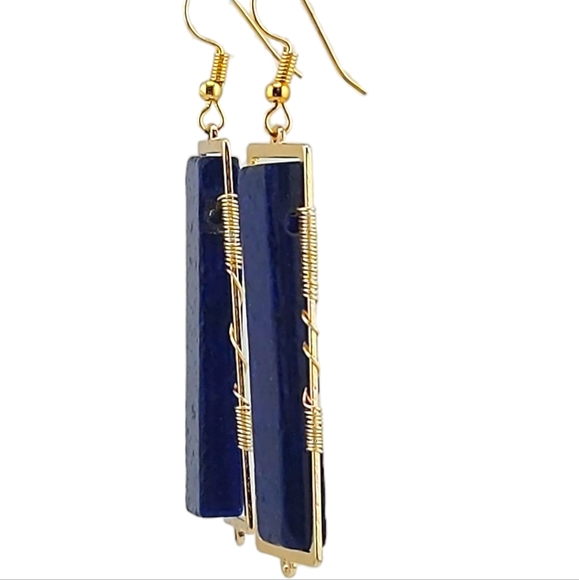 🌌"Midnight Portals"✨2" 22k gold-plated German Wired Lapis Lazuli Earrings🟦 - Picture 4 of 7